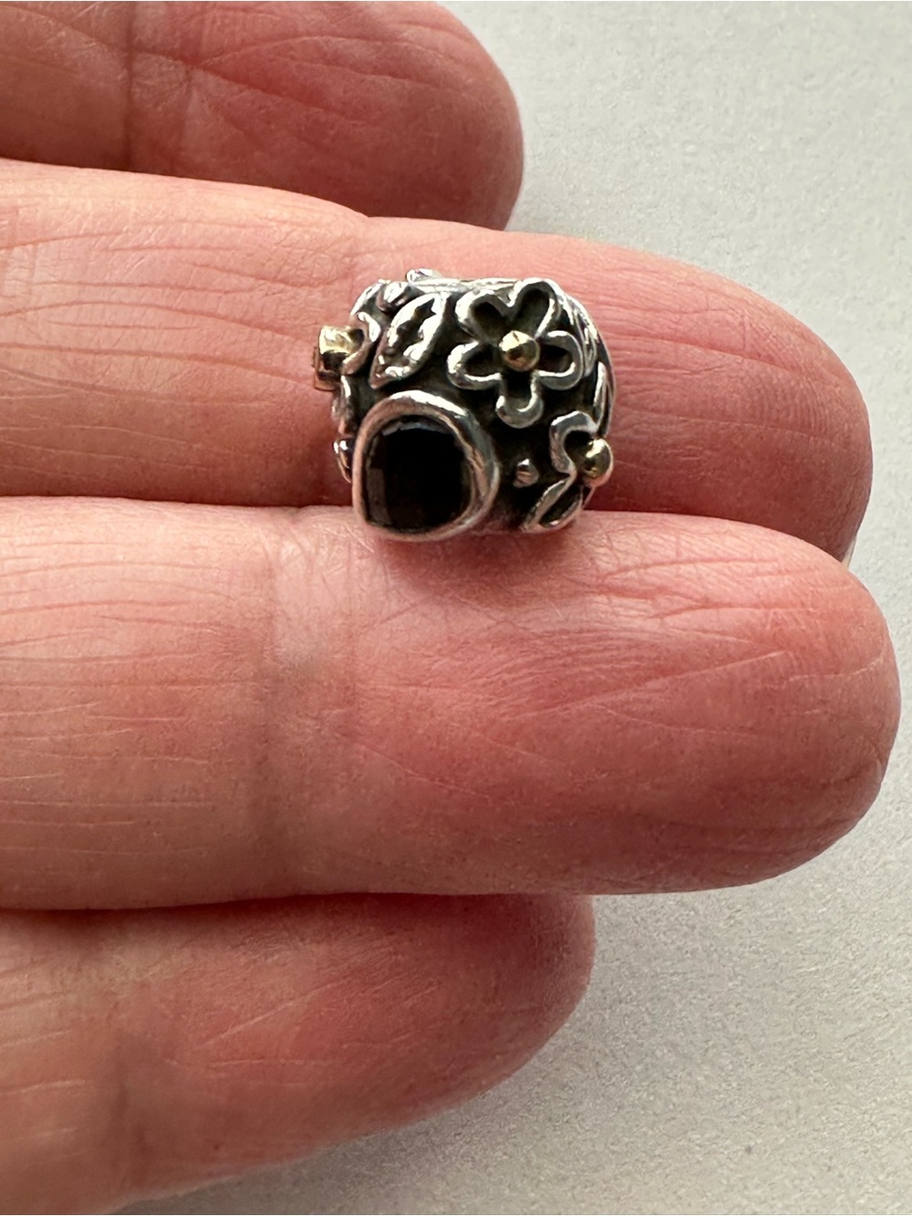 Pandora Silver & Gold Dew Drop Charm with Onyx Stone and CZ accent - RETIRED - Picture 10 of 12